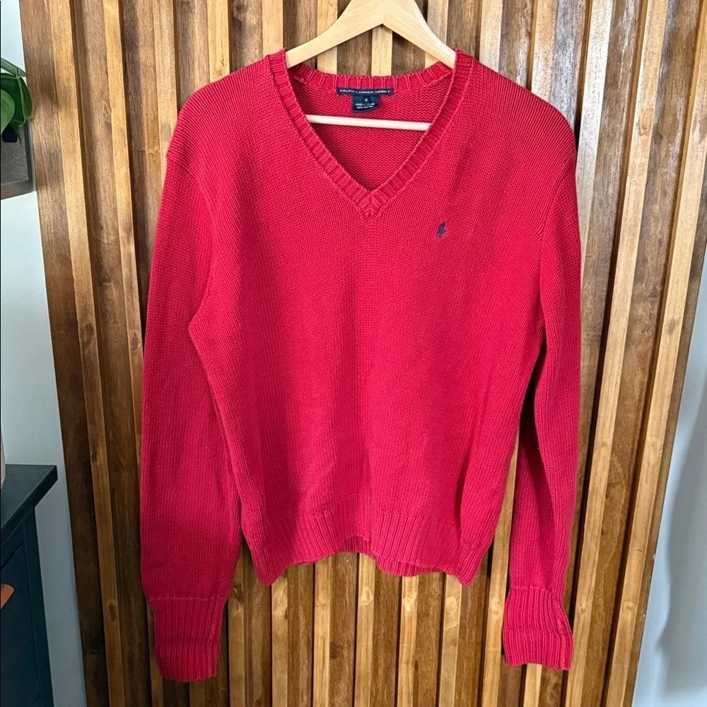 Vintage Polo Ralph Lauren Sport V neck Chunky Knit Pullover Sweater. M Unisex